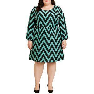 My Michelle Chevron Print Keyhole Back Elastic Waist Dress Size 3X